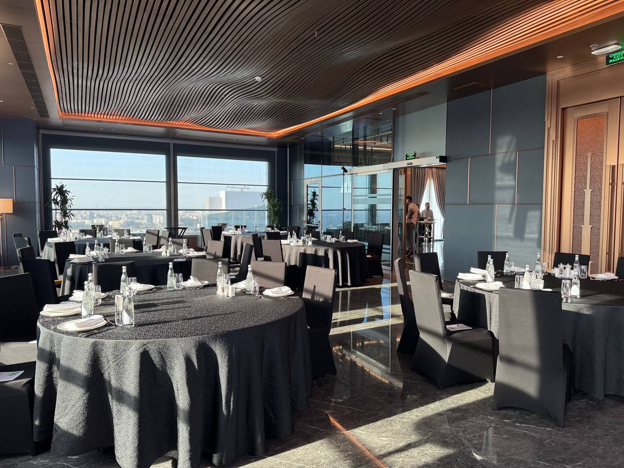 JW Marriott Tashkent, the restaurant on the 28th floor set for a dinner
